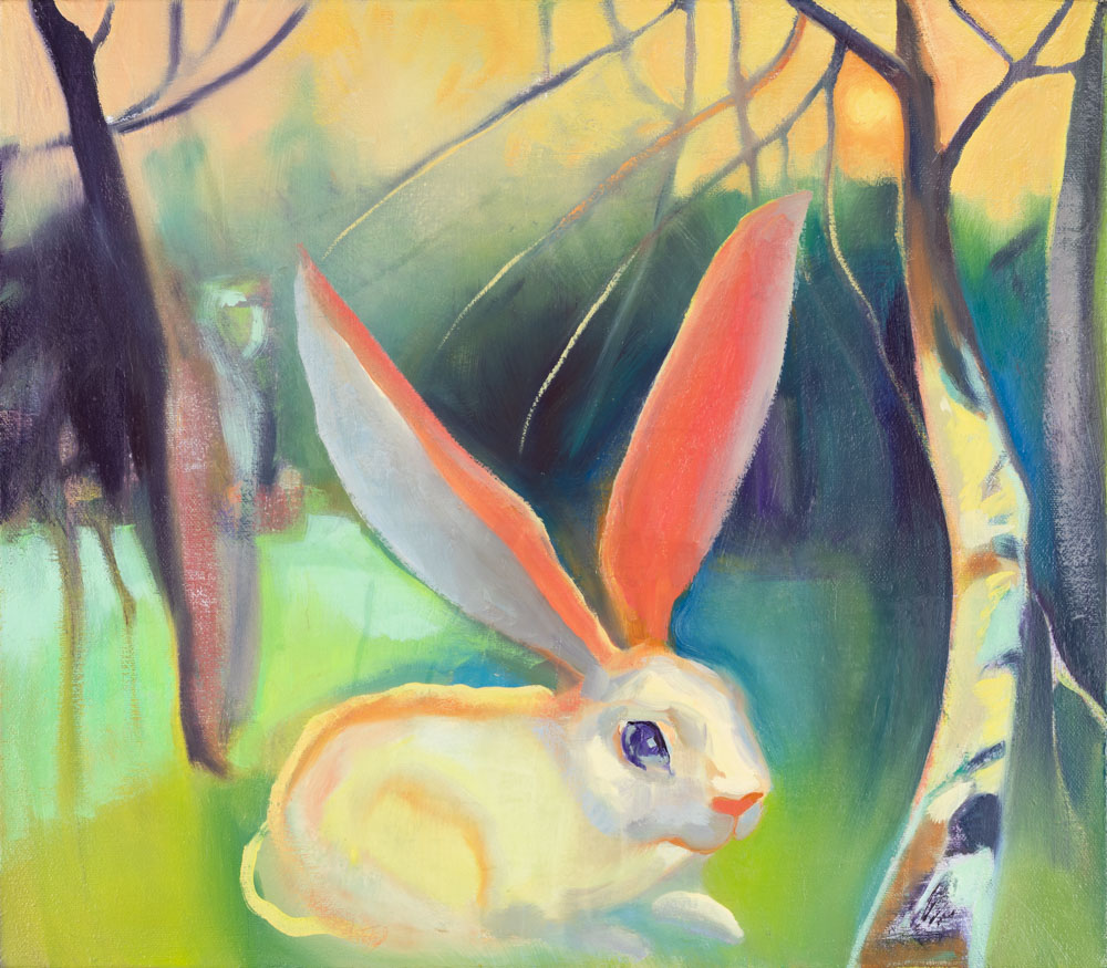 Bunny | Big Ears | Hiding from being seen | Oil Painting