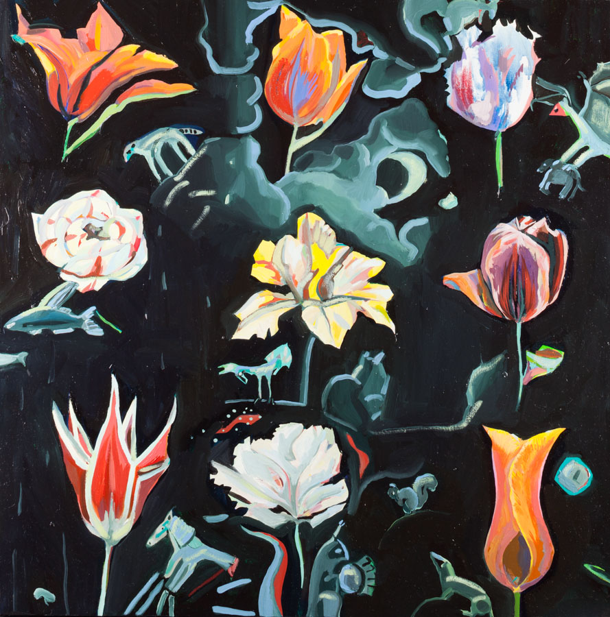 Night | Dream | Tulips | Squirrels | Oil Painting